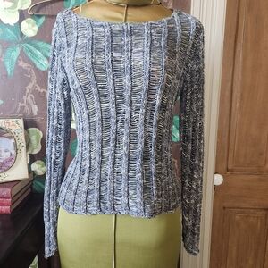 Eileen Fisher Petite Open Knit Sweater | Italian Yarn | Blue Gray | PS